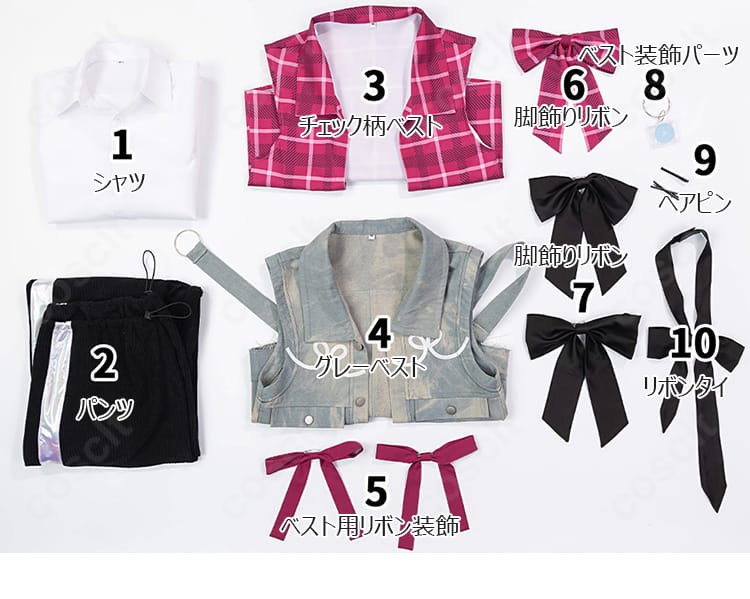 にじさんじ VOLTACTION 3rd Anniversary 渡会雲雀 コスプレ衣装のセット内容一覧・シャツ、ベスト、パンツ、リボン小物など