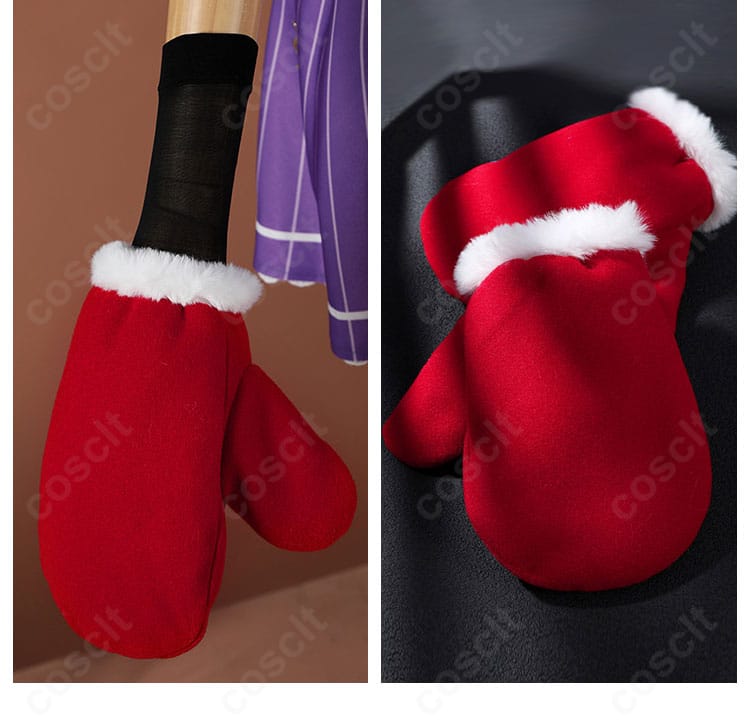 エミリアのクリスマスコスプレ衣装、赤いミトン型手袋の装飾部分を撮影した詳細画像