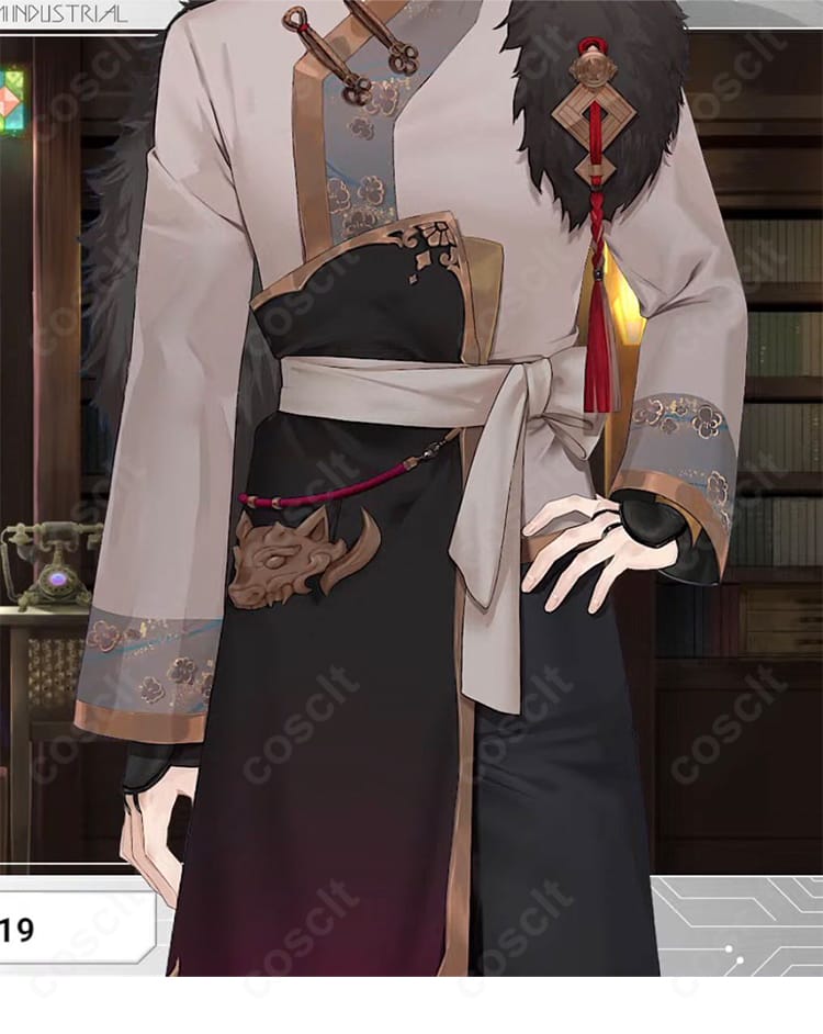 加賀美ハヤト チャイナ服 コスプレ衣装の腰回り 赤い前垂れと帯のディテール