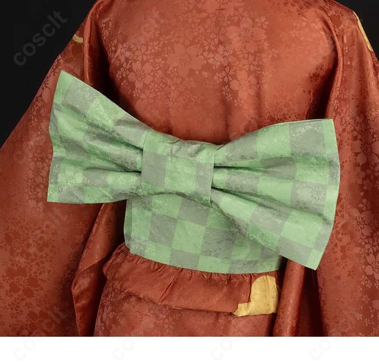 桃園奈々生の着物コスプレ衣装、背面の蝶結び装飾を写した詳細画像