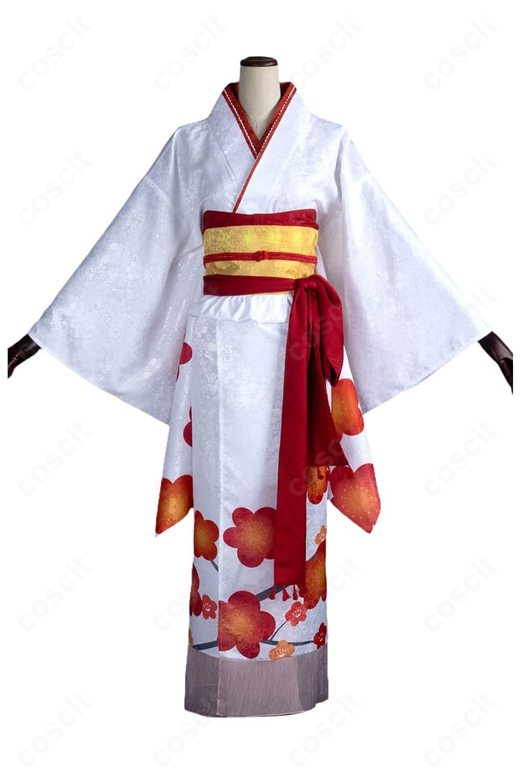 桃園奈々生 2025新年ver. 白地に花柄をあしらった晴れ着コスプレ衣装の正面全体図