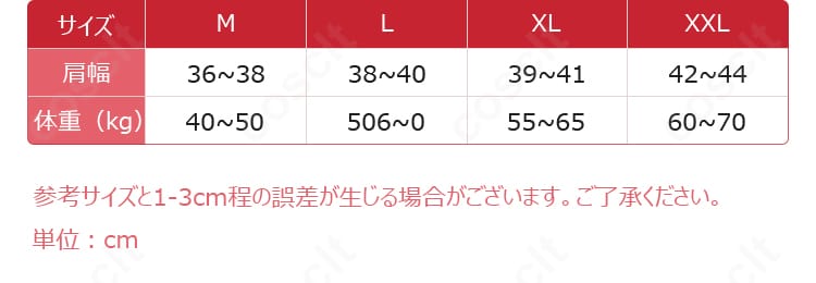 逆バニー コスプレ衣装のM・L・XL・XXLサイズ表
