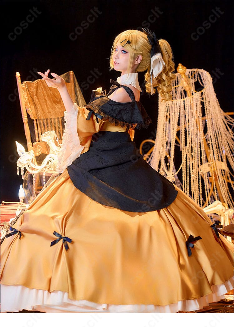 悪ノ娘 鏡音リン コスプレドレスを左側から撮影した衣装全体の画像