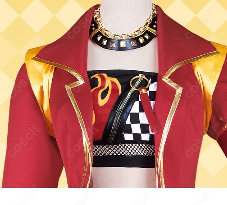 ジャングルポケット ヴァーミリオン・ヘッド 勝負服の襟元とネックレスの装飾を示すクローズアップ