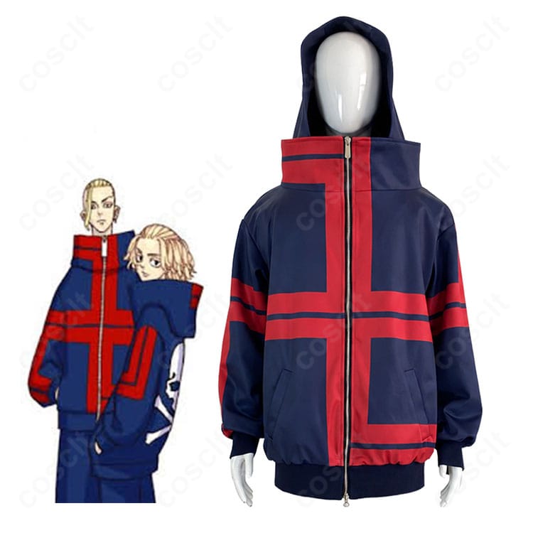 『東京卍リベンジャーズ』東京卍會イメージのキャラクター参考画像とフード付きジャケットの商品画像