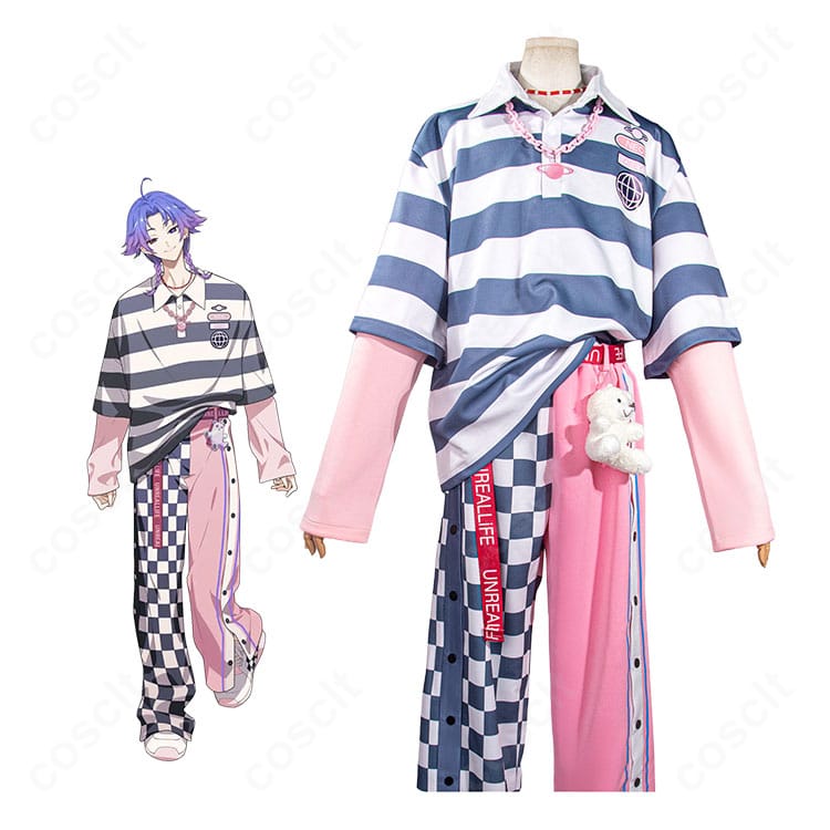 18TRIP 夜半 子タろ 私服Ver.のキャラクターイラストとコスプレ衣装を並べた比較画像