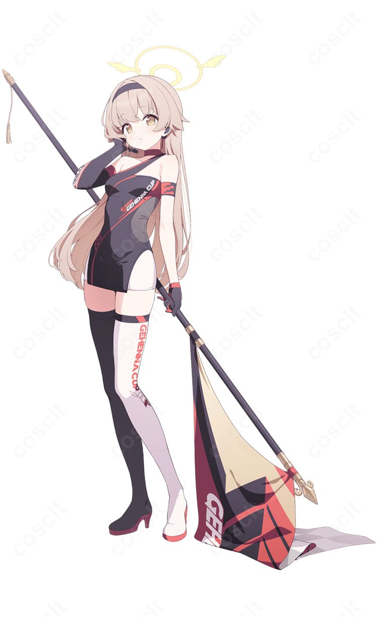 ブルーアーカイブ 阿慈谷ヒフミ（レーシング）コスプレ衣装の着用イメージ。黒と赤を基調としたワンピーススタイル