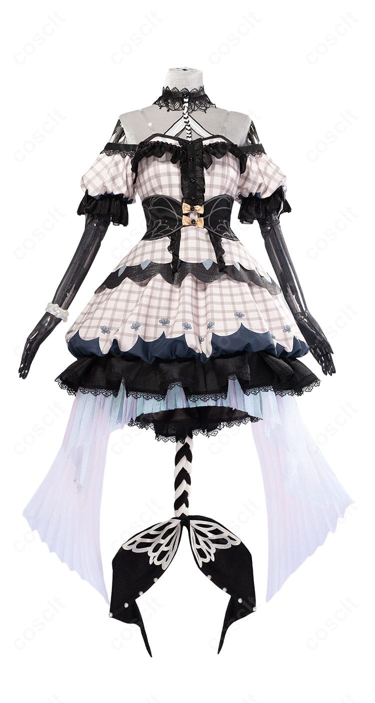 草薙寧々 マーメイドール コスプレ衣装の正面図。トップスとチェック柄スカートの組み合わせ