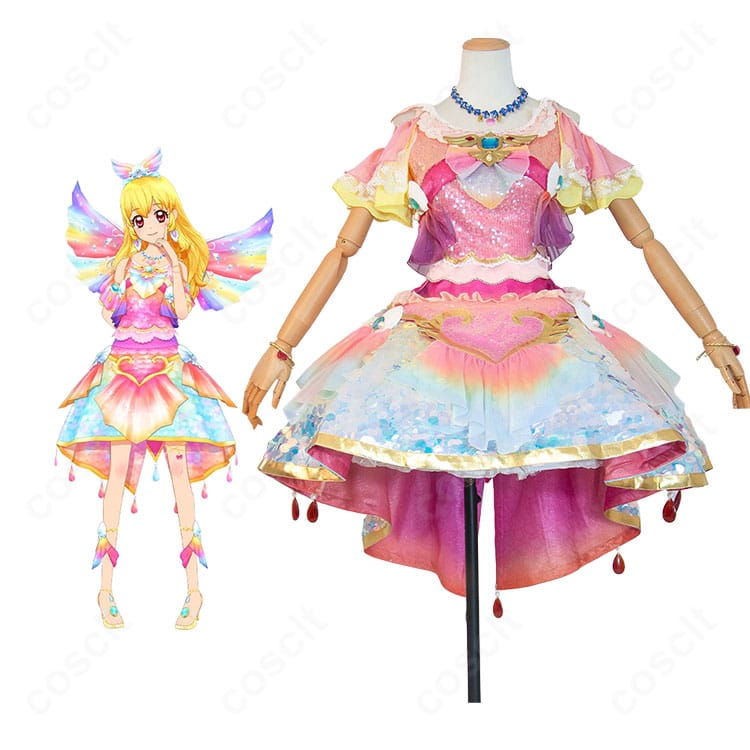 『アイカツ！』星宮いちごのキャラクター画像とマーメードピスケスコーデのコスプレ衣装を並べた画像