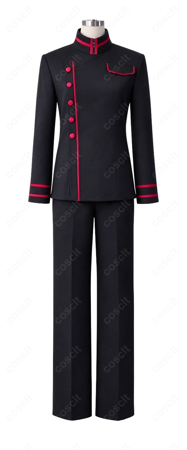鬼國隊制服コスプレ衣装のトップスとパンツの正面ディテール画像。上下の組み合わせと装飾の配置