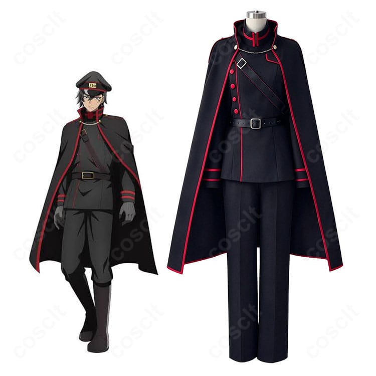 『桃源暗鬼』第2期 鬼國隊のキャラクタービジュアルと黒×赤の制服コスプレ衣装を並べた比較画像