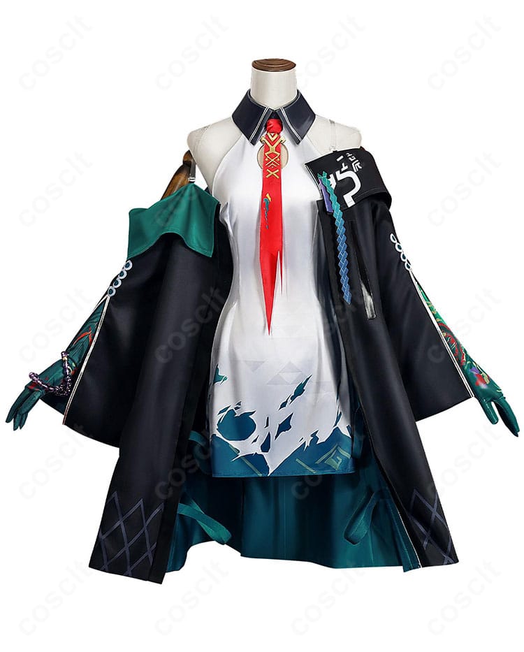 アークナイツ 夕（シー）コスプレ衣装の正面全体。上質ツイルのハリと発色が映えるコートとワンピースのシルエット。