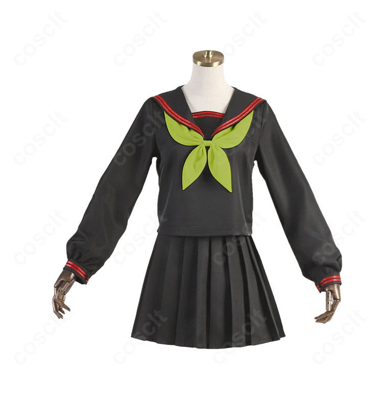 鬼滅の刃 竈門禰豆子 キメツ学園セーラー制服 正面全体。発色の良いトップスとAラインスカートが写真映え。