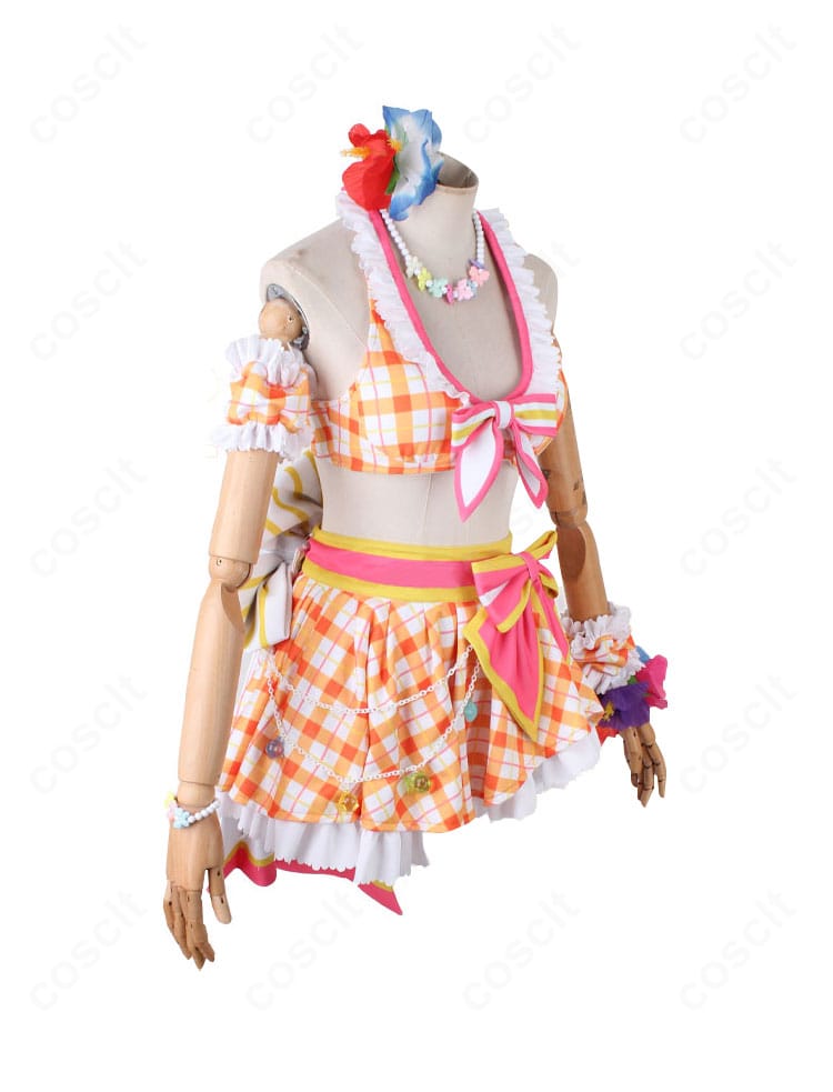 ウマ娘 スペシャルウィーク 水着衣装の左サイドビュー。立体裁断による美しいラインとフリルの落ち感を示す画像