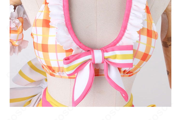 スペシャルウィーク 水着コスのトップス前面リボン装飾アップ。要となる結び目の形と配色を示す画像