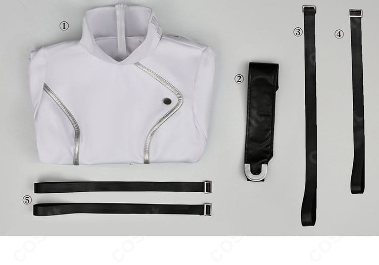 コードギアス C.C. 拘束衣コスプレのセット内容一覧画像。付属アイテムをまとめて確認できる構成