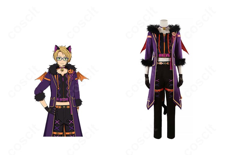 あんさんぶるスターズ！！Trickstar ハロウィンver.衣装の着用イメージ正面。コート・ベスト・翼・尻尾・耳を装着したフルセットで、北斗・スバル・真・真緒の雰囲気を高再現。