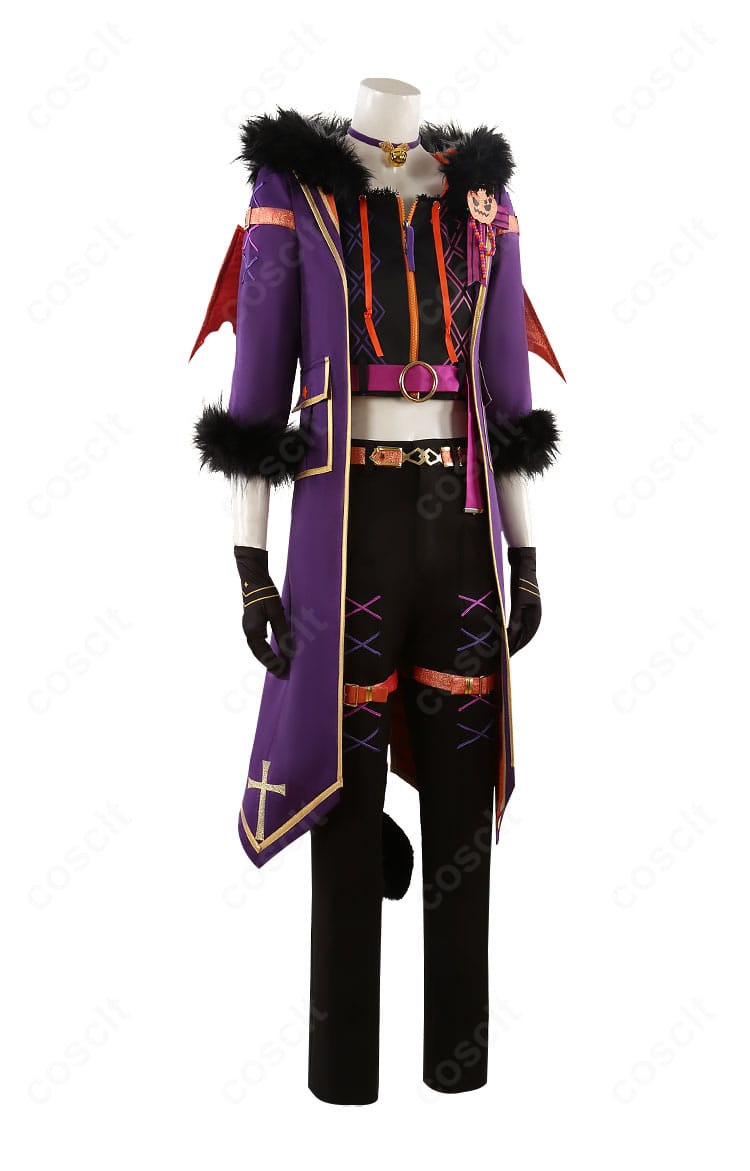 Trickstar ハロウィン衣装の側面ビュー。コートのラインとボトムのシルエット、尻尾や翼の見え方がわかる角度の確認用画像。