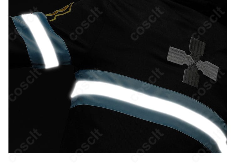 森羅日下部コスプレ 上衣に施された反射ストライプの質感と幅の詳細