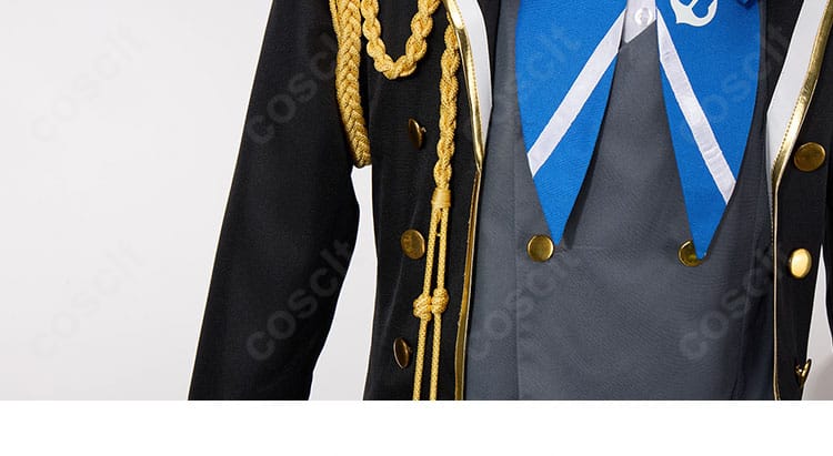 ウエスト装飾の近接写真。金色パーツと縁取りの精密な縫製、バランスの良い配置。