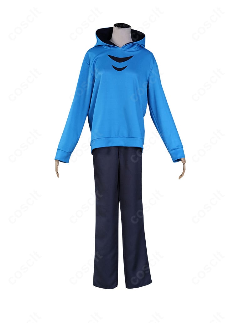 麻中 蓬 コスプレのパーカー＋ズボン着用 正面。シンプルでクールなシルエットを確認