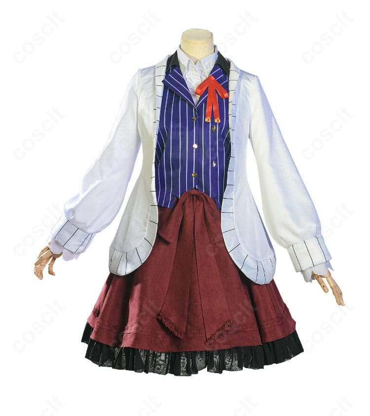 時空の絵旅人 コート＆ベストの正面ディテール。ボタン配置と胸飾り、配色切替を忠実再現した近接ショット。