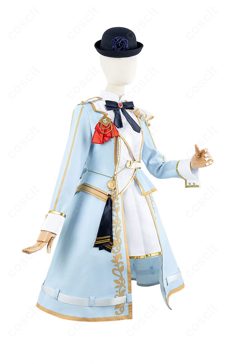 ライスシャワー「スノーウィ・インテグレティ」衣装の右サイドビュー。フレアシルエットとオーバースカートの重なり、ラインの美しさを示す写真