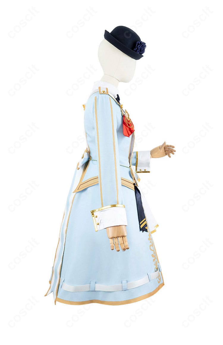 ウマ娘 ライスシャワー衣装の右側アップ。胸元のリボン、刺繍装飾、ブローチなど細部の質感とステッチワークを強調したクローズアップ