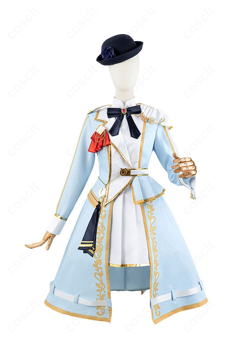 ウマ娘 プリティーダービー ライスシャワー「スノーウィ・インテグレティ」衣装の正面全身。胸飾り・腰飾り・多層フリルを含む再現度を確認できるカット