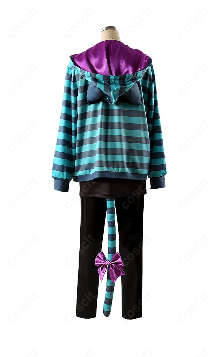 ブルーロック 蜂楽廻 Alice ver. コスプレ衣装の背面。コートのラインと尻尾パーツの取り付け位置をわかりやすく表示。