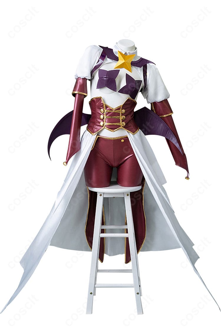 柊うてな マジアベーゼのコスプレ衣装 正面全体。高発色トップスとオーバースカート、コルセットと翼を含むセット内容が一望できるカット