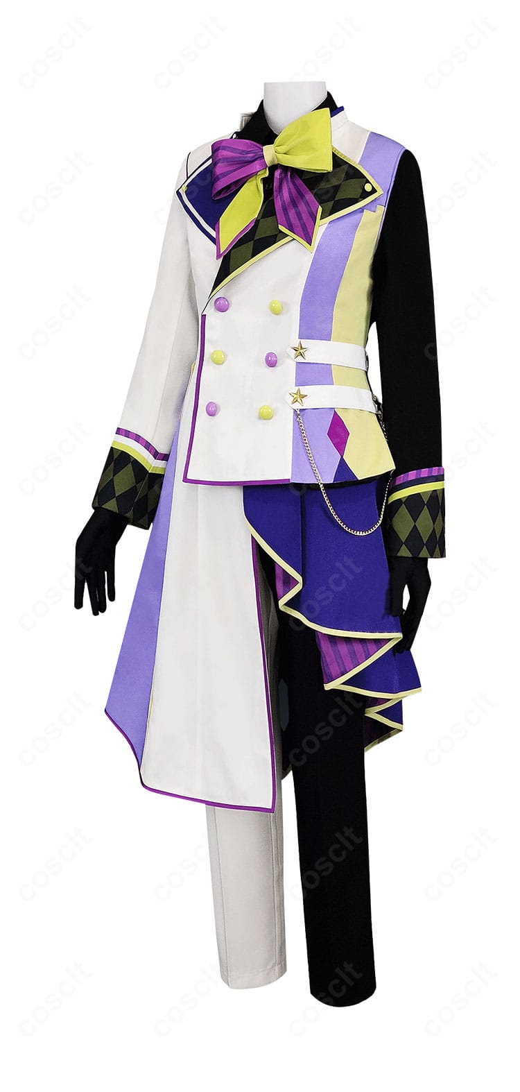 神代類コスプレ衣装の上衣側面。ウエストラインが美しく、袖の縁取りが際立つシルエット。