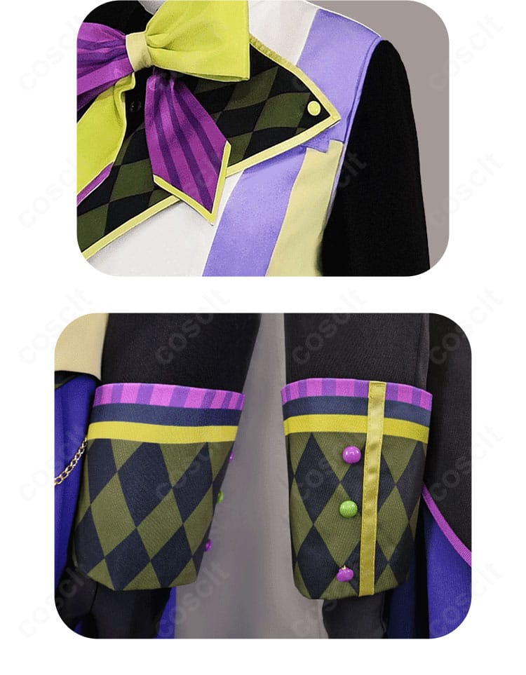 神代類コスプレ衣装の襟と袖の装飾。縁取りとステッチが映える精緻なデザイン。