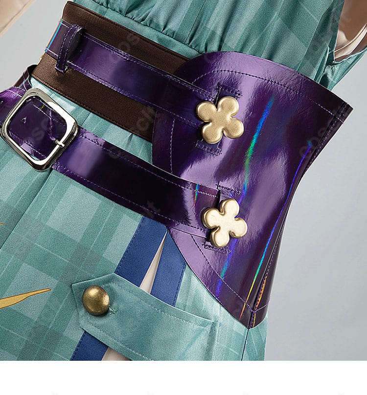 ウエストのベルト装飾の細部画像。シンプルでスタイリッシュなデザイン。