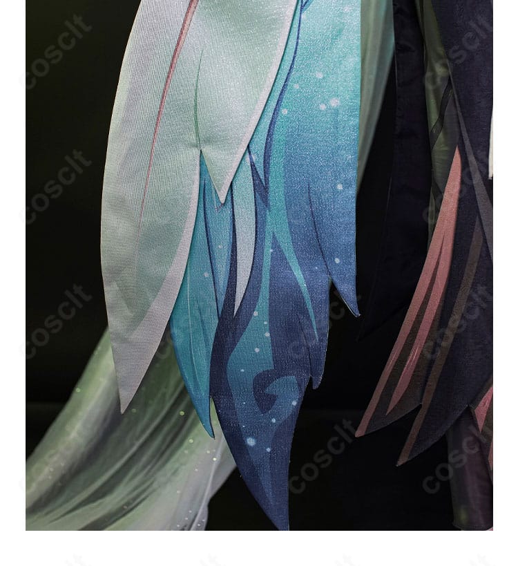 原神 閑雲 コスプレ 衣装裾の刺繍風意匠と配色ディテール