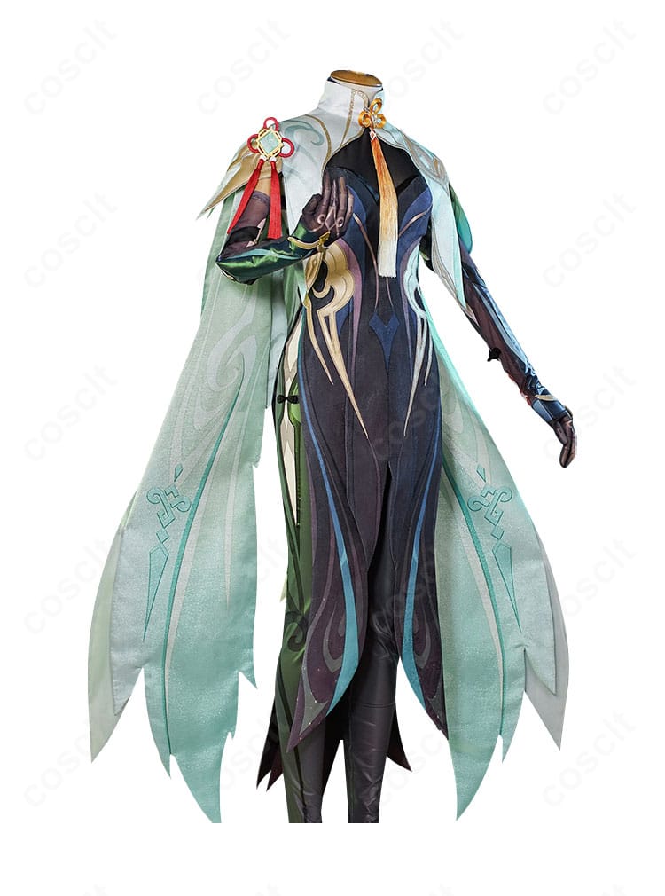 原神 閑雲 コスプレ衣装の側面全身カット（サイドスカートの流れ）