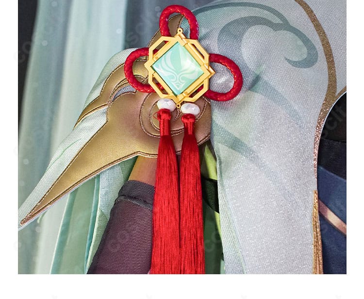 原神 閑雲 コスプレ衣装 肩飾りと赤い組紐パーツの近接写真