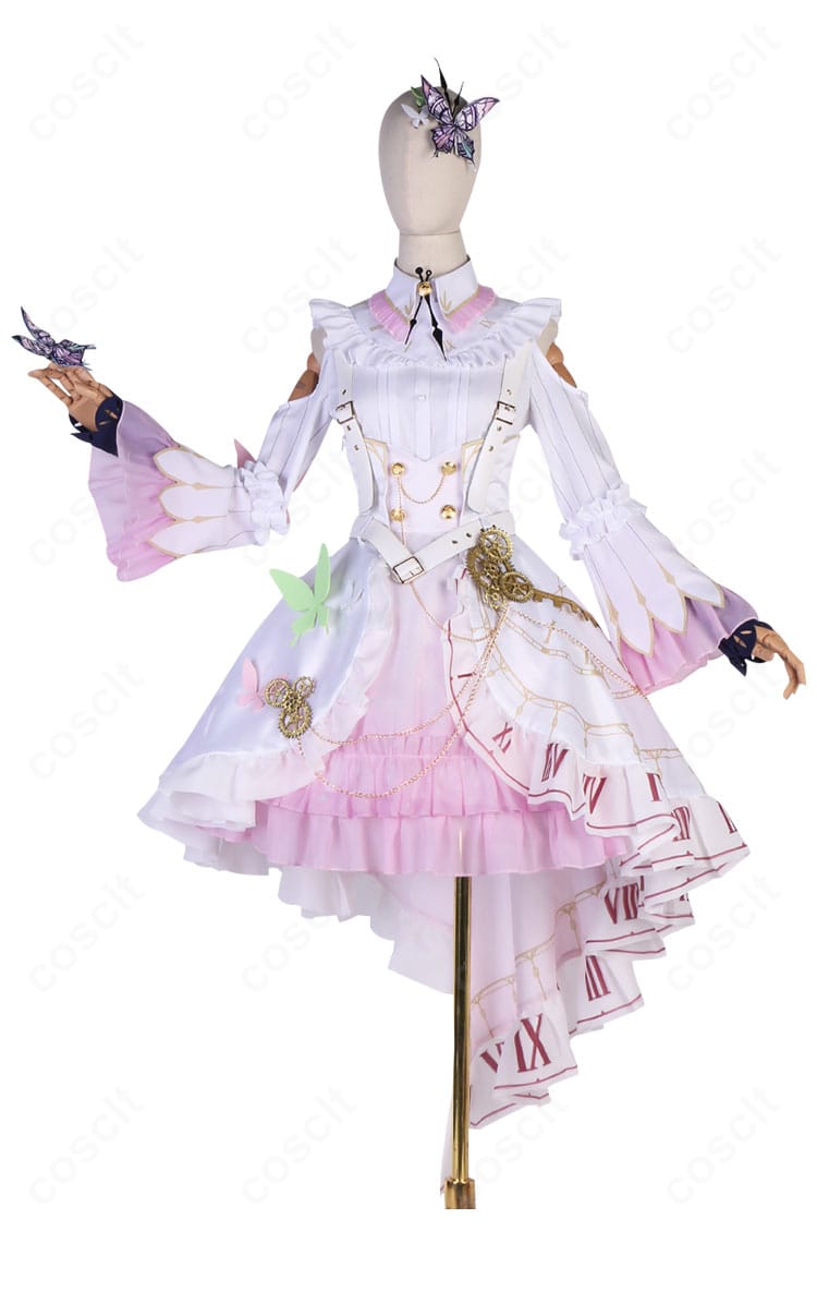 暁山瑞希 コスプレ衣装の正面全体図。蝶モチーフと胸元装飾を含むバランスの良い構成を明確に撮影。