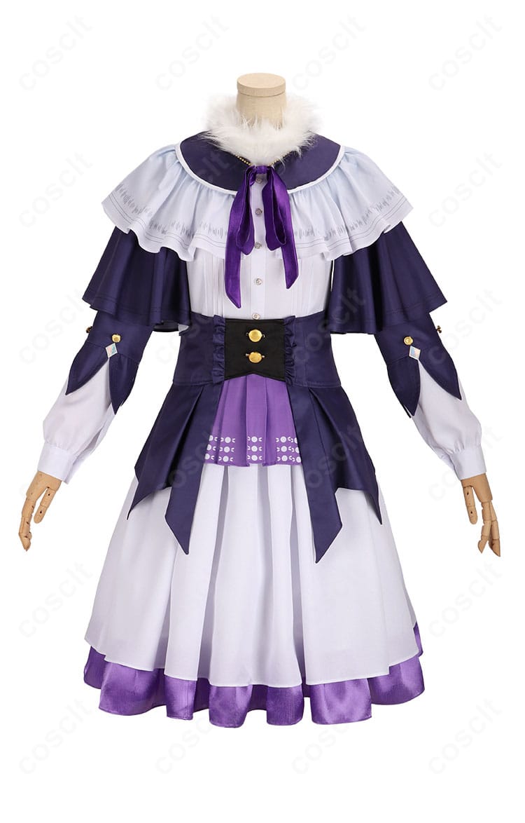 プロジェクトセカイ 朝比奈まふゆ「止められない想い」コスプレ衣装の正面全体。ワンピースとマント、コルセットの配色と仕様を高再現で確認できます。