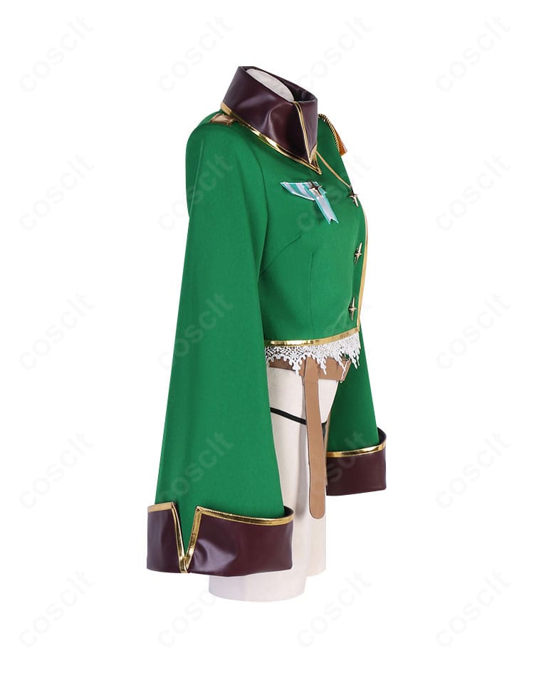 阿良河キウィ レオパルト衣装を右側から撮影。肩飾りとウエストベルトのディテールを強調。