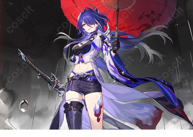 崩壊：スターレイル アケロン（黄泉）コスプレ衣装の着用イメージ。ロングコートとスリムボトムでクールな世界観を再現。