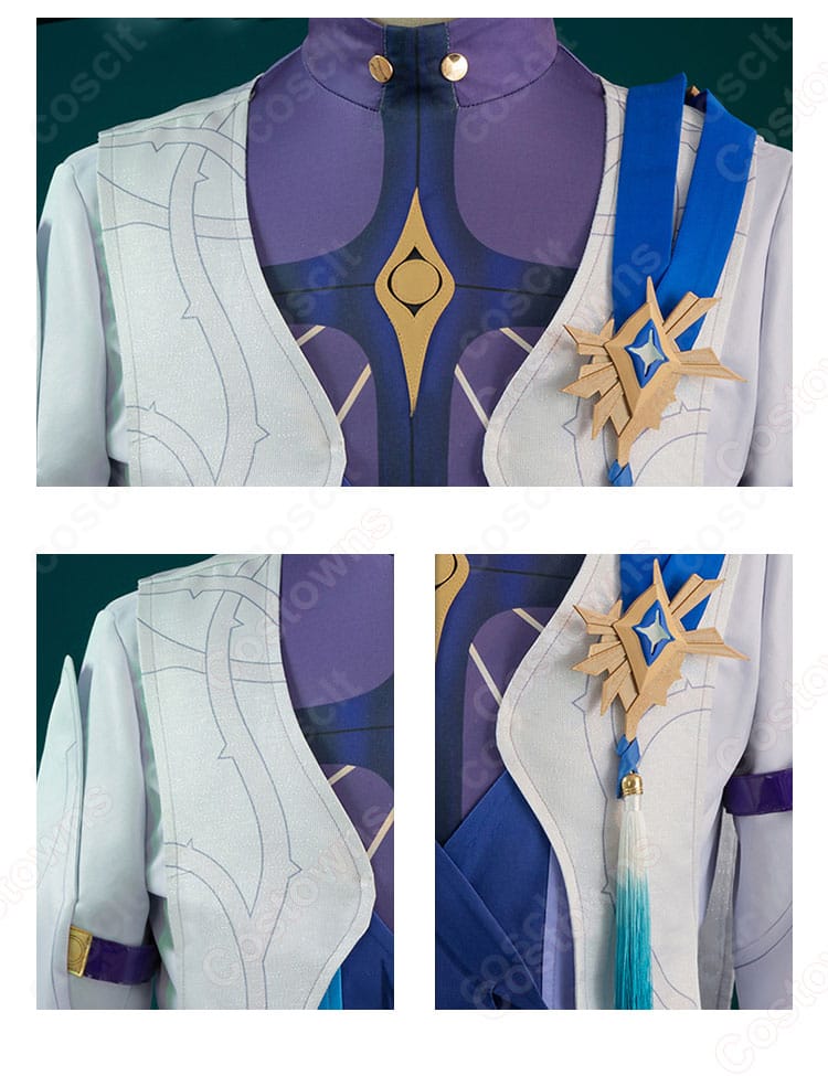 サンデー衣装の胸元装飾ディテール。胸飾りの形状とメタリックアクセの質感を強調した近接画像