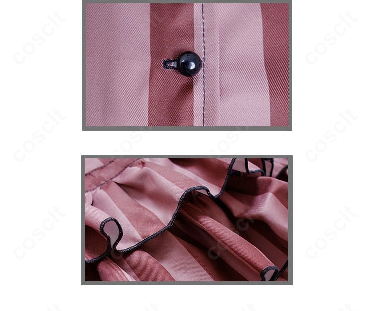 ボタンとスカート装飾の拡大写真。しっかり固定された装飾と均一なステッチで、近接撮影でも映える仕上がり。