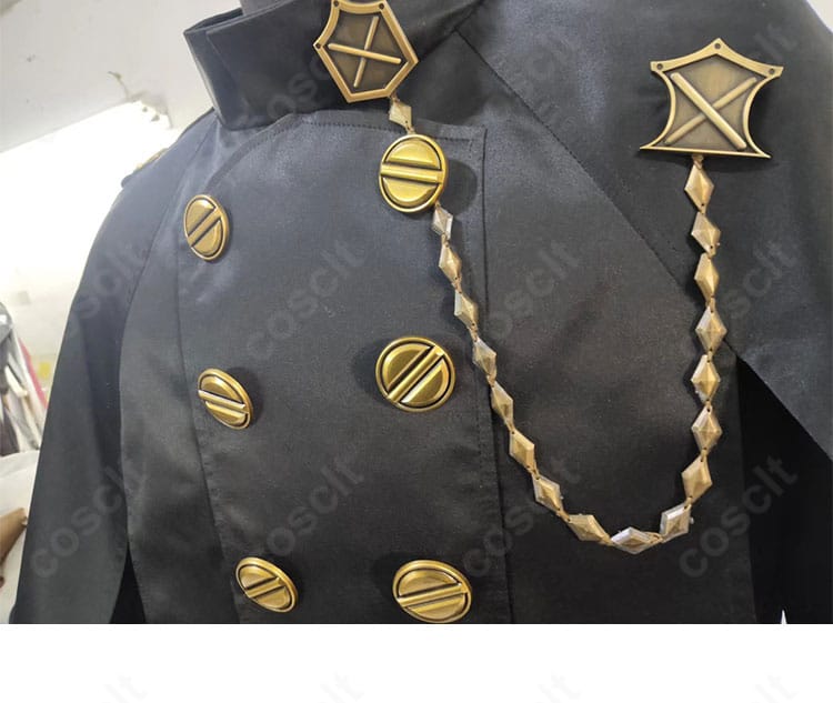 FF14 ヨルハ五一式軍装:術 前襟ボタン装飾のアップ。金属調パーツの落ち着いた光沢と配置バランスを確認できる画像