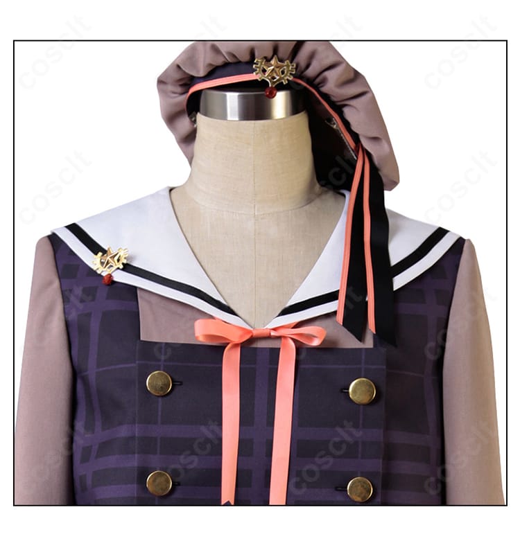 仙石忍 制服コスプレの上衣前襟・リボン・帽子のディテール。結び目の形と装飾の質感が分かるクローズアップ