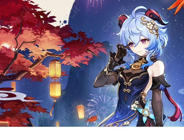 原神 甘雨 玄玉瑶芳コスプレ衣装をモデルが着用した全身ビュー。イベント映えする配色とシルエットが分かる画像。