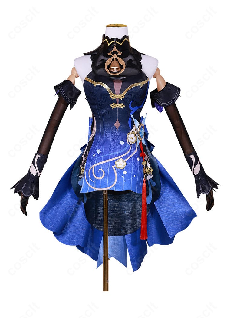 原神 甘雨 玄玉瑶芳コスプレ衣装の正面フルセット。トップス・手袋・オーナメントを含む構成が確認できる写真。