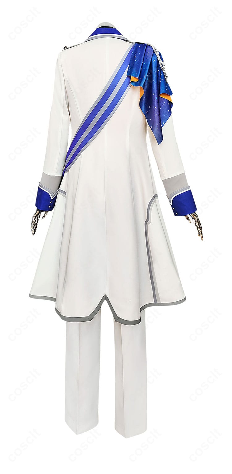 プロセカ 天馬司 コスプレ衣装の背面ビュー。コート裾の落ち感と背面の縫製仕上げを詳細に確認できます。