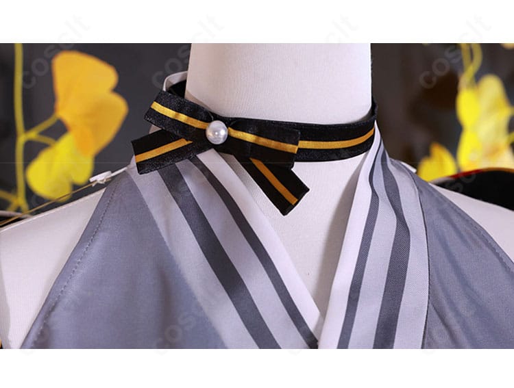 原神 千織のフォンテーヌ衣装コスプレ 襟元・首周りの紐飾りディテール。繊細な装飾でキャラクター性を表現。