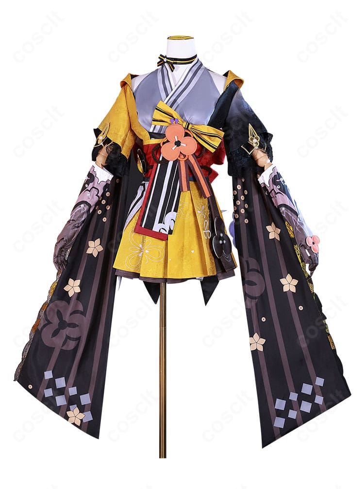 原神 千織のフォンテーヌ衣装コスプレ 正面全身。上品な透け感と精緻な刺繍、和要素を取り入れたデザインを高再現。